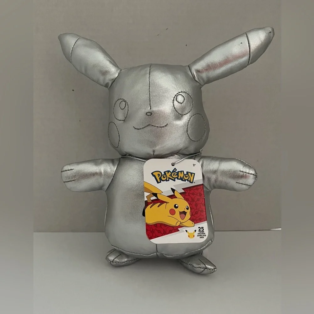 2021 Pokémon 8” Silver Pikachu 25th Anniversary Plush Cuddly Shiny Silver NWT